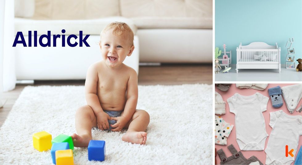 Baby name Alldrick - cute baby, crib, toys, clothes, shoes