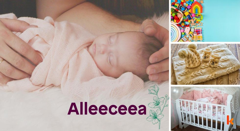 Baby name Alleeceea - cute baby, crib, toys, clothes, shoes.