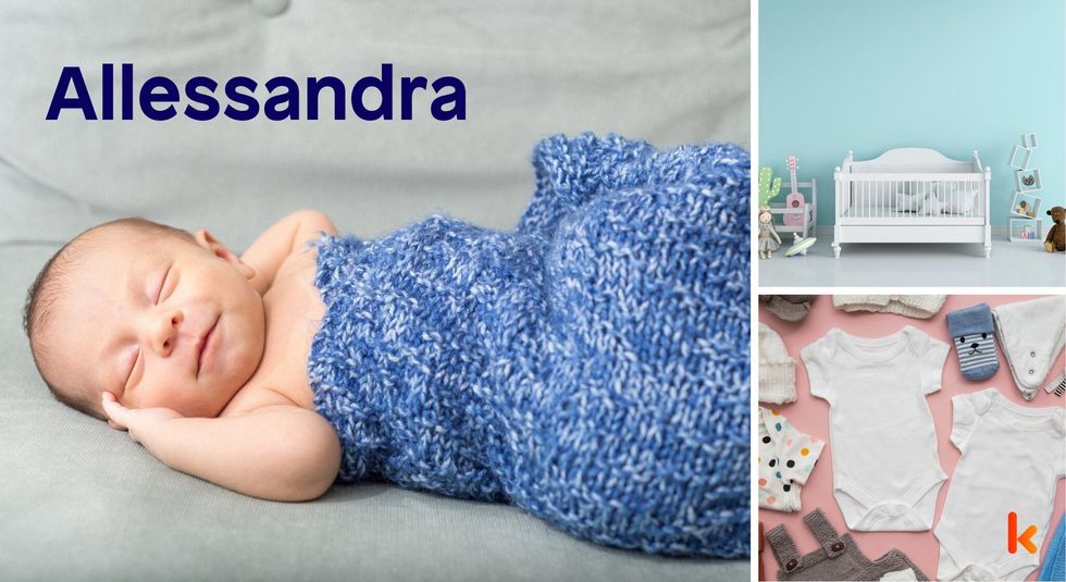 Baby name Allessandra - cute baby, crib, toys, clothes, shoes.