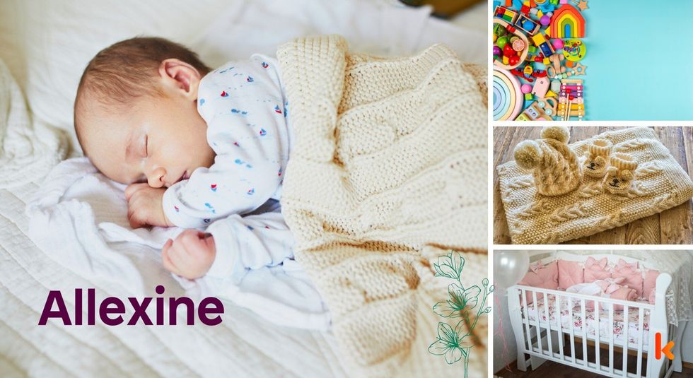 Baby name Allexine - cute baby, crib, toys, clothes, shoes.