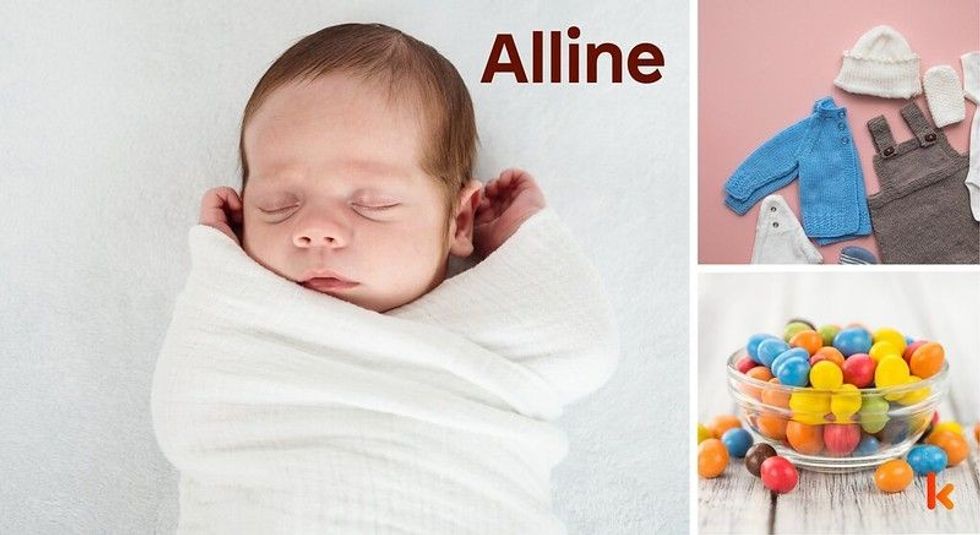 Baby name Alline - cute baby, clothes, candies.