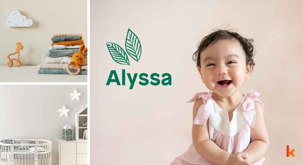 Baby name Alyssa - cute baby, clothes, crib, accessories and toys.