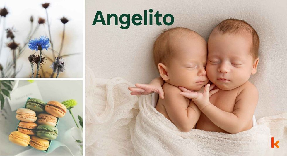 Baby name Angelito - cute baby, flowers, macarons