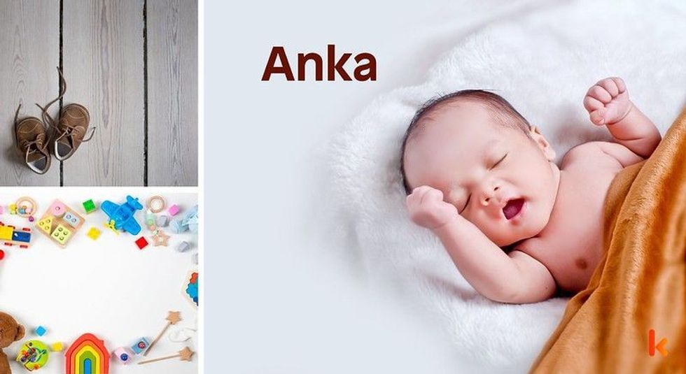 Baby Name Anka - cute baby, flowers, shoes and toys.