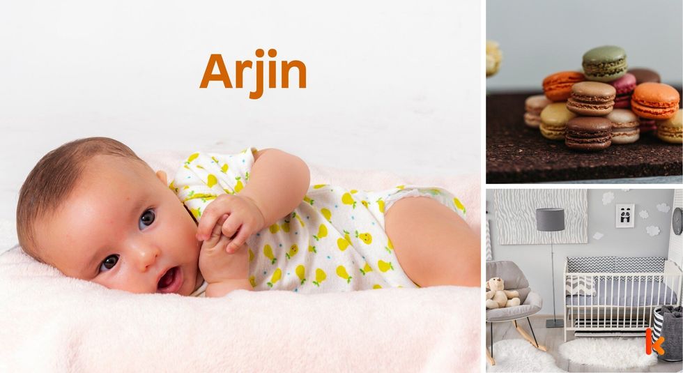 Baby name Arjin - cute baby, macarons, crib