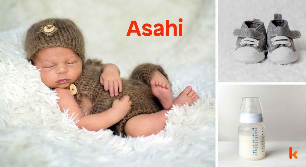 Baby name Asahi - cute baby, bottle, shoes