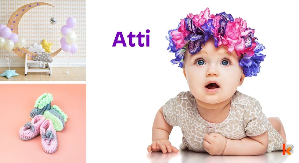 Baby Name Atti - cute baby, flowers, shoes and toys.