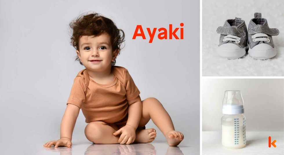 Baby name Ayaki - cute baby, bottle, shoes