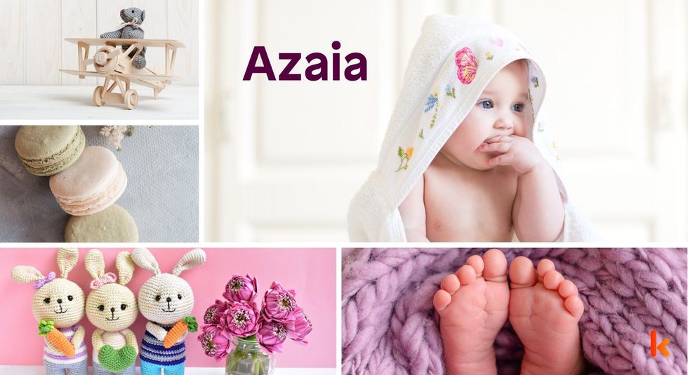 Baby name Azaia - cute baby, macarons & toys.