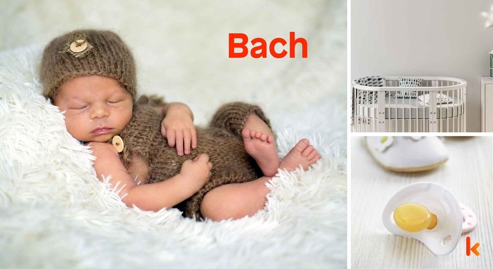 Baby name Bach - cute baby, crib and pacifier