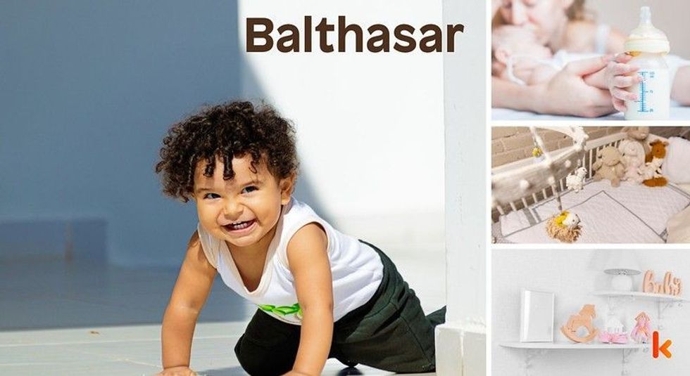 Baby Name Balthasar - cute baby, sipper, crib, toys