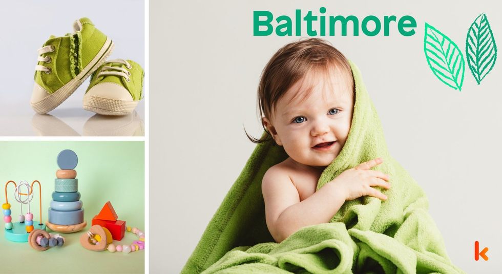 Baby Name Baltimore - cute baby, flowers, shoes and toys.