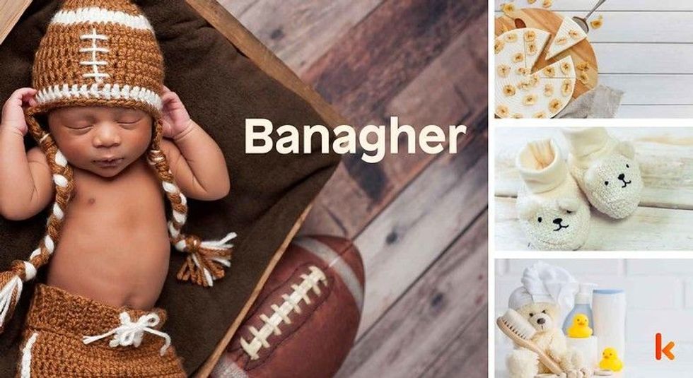 Baby name Banagher - cute baby, cake, booties, teddy & brush