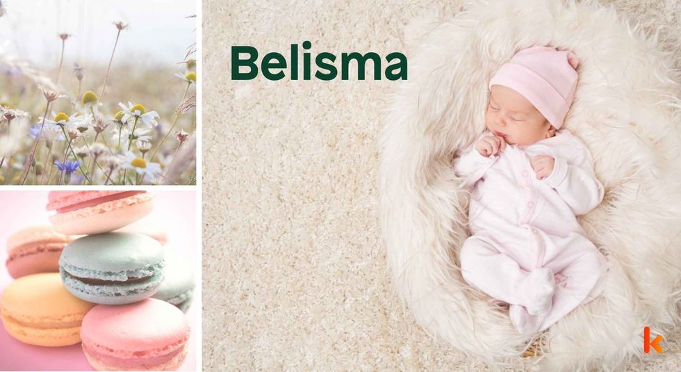 Baby name Belisma - cute baby, flowers, macarons