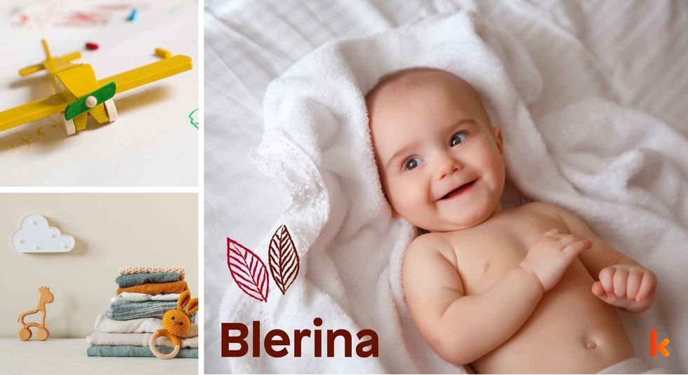 Baby Name Blerina - cute baby, flowers, shoes, macarons and toys.