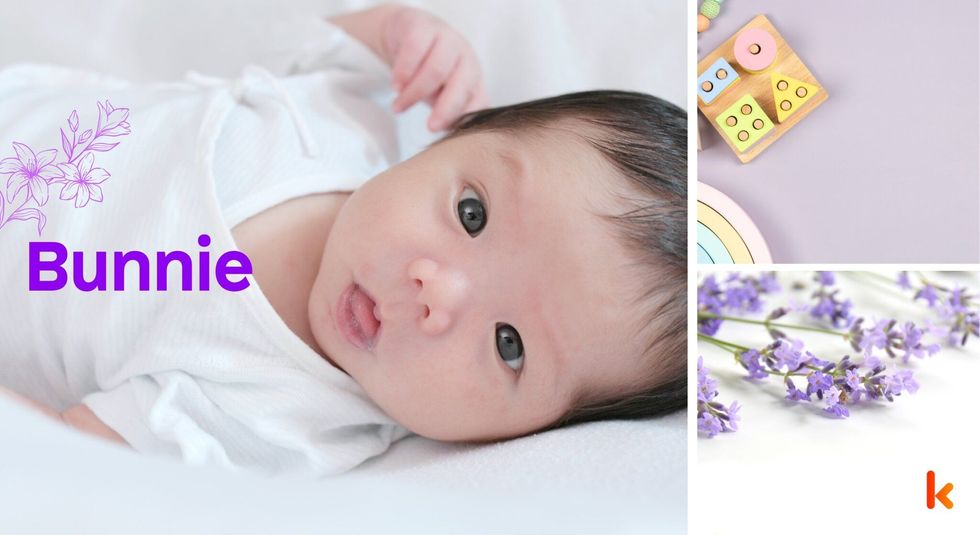 Baby Name Bunnie - cute baby, purple Flower.