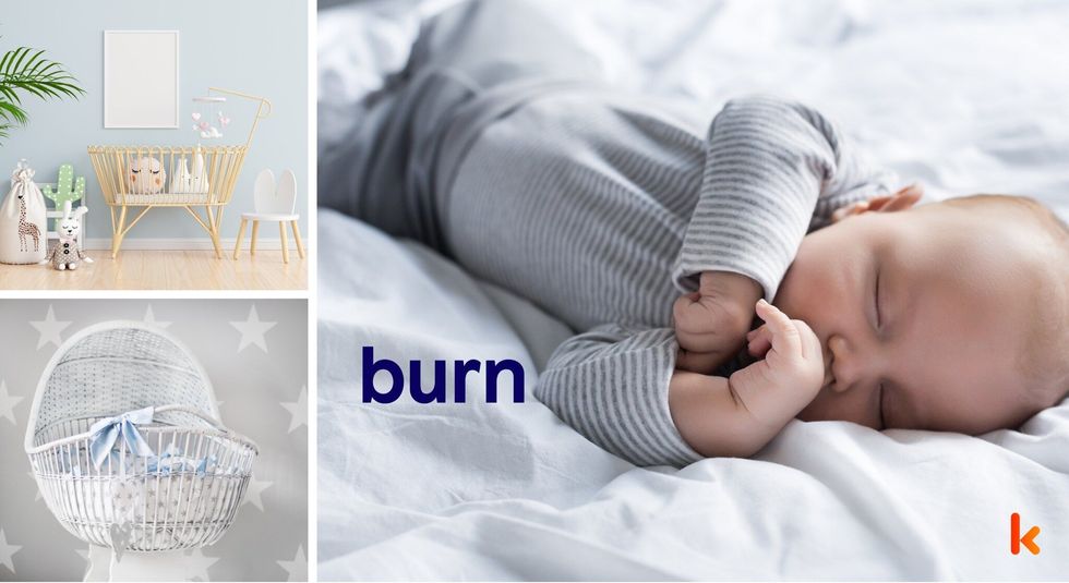 Baby Name Burn - cute baby, lying on blanket. 