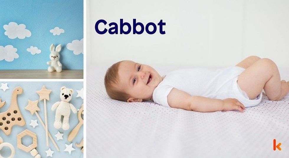 Baby Name Cabbot - cute baby, baby toys, lying on blanket.