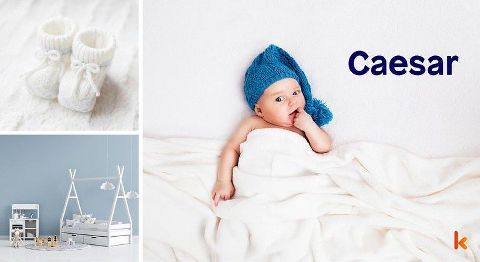 Baby Name Caesar - cute baby, white booties & nursery.