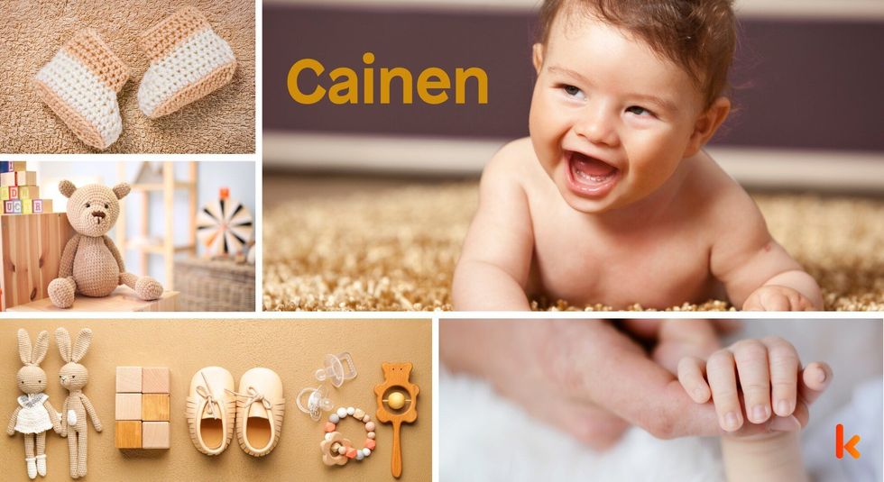 Baby Name Cainen - cute baby, knit toys. 