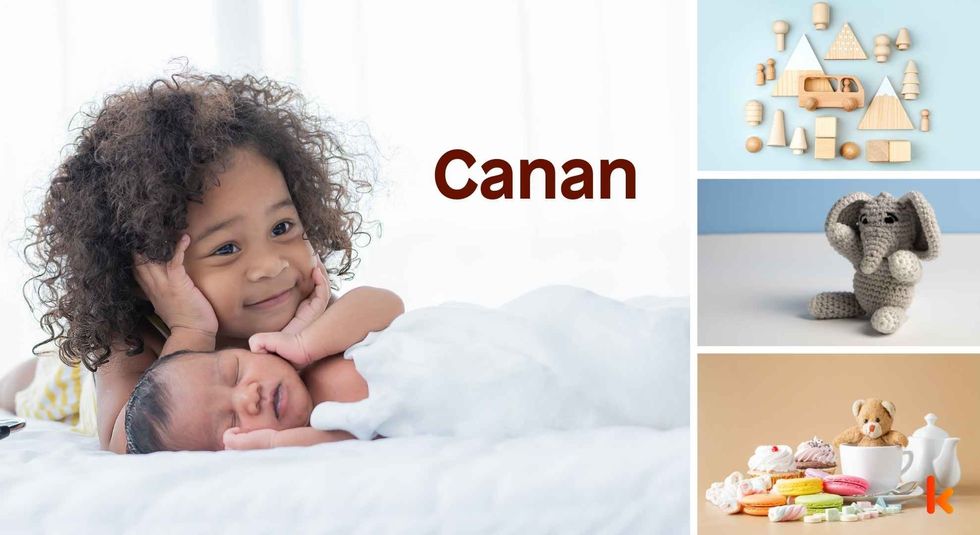 Baby name Canan - Cute girl, newborn baby, desserts & toys.