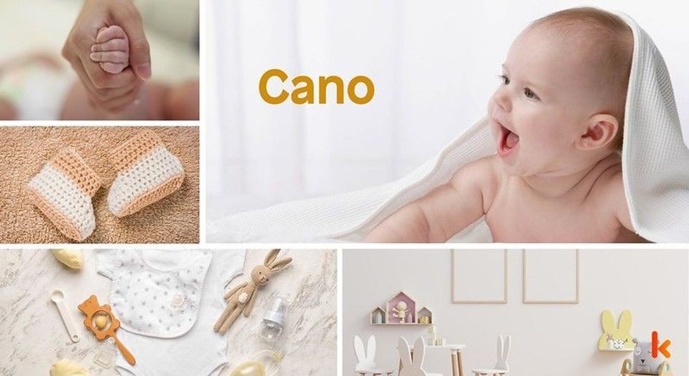 Baby Name Cano - cute baby, lying on blanket.