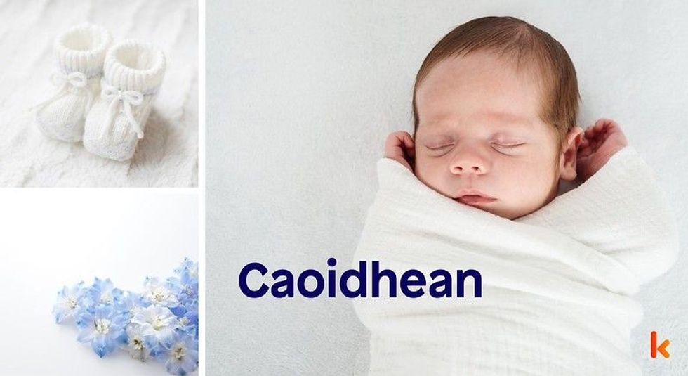 Baby Name Caoidhean - cute baby, blue Flower, baby knitted shoes.