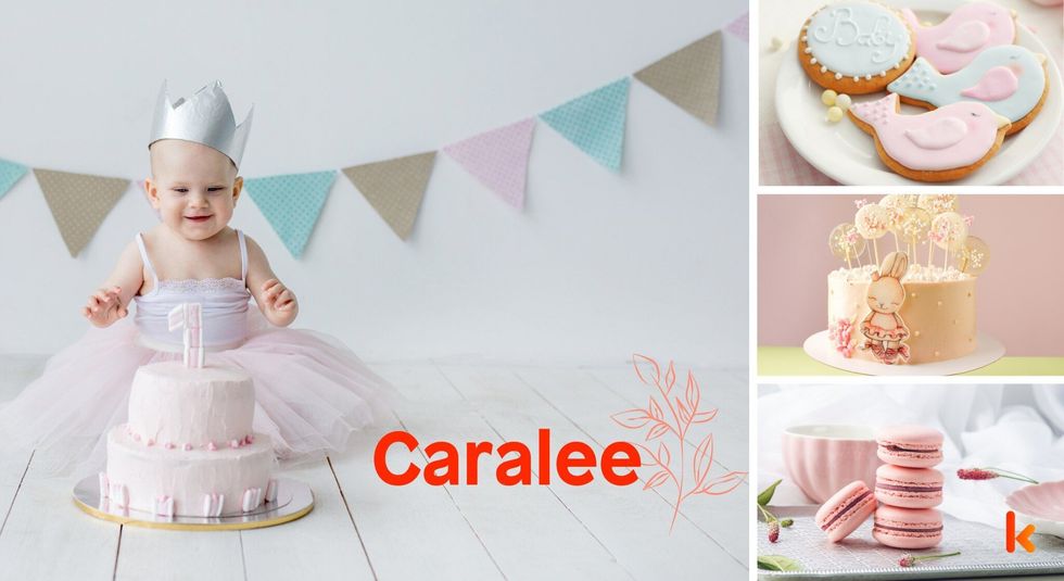 Baby name caralee - pink macarons, yellow cake & cookies with cream.