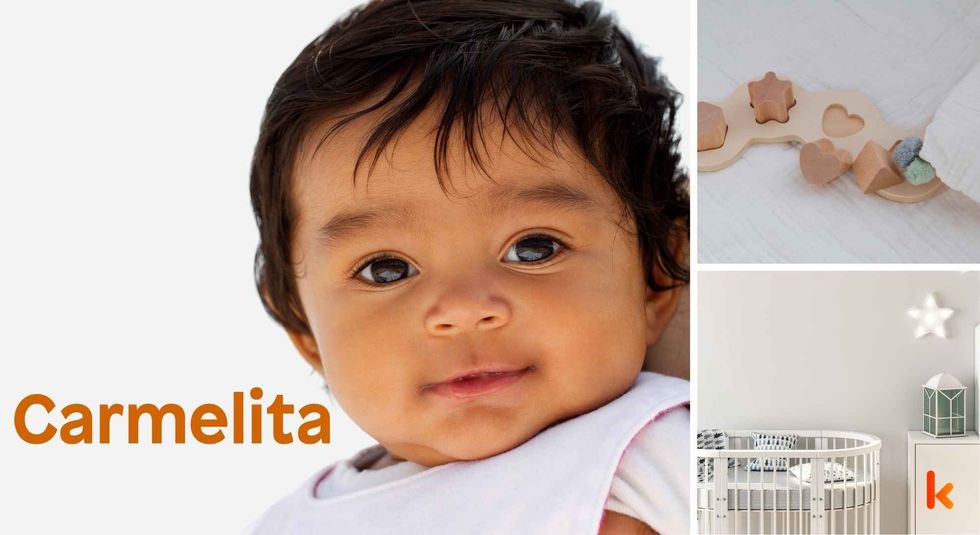 Baby name Carmelita - cute baby, crib, toys