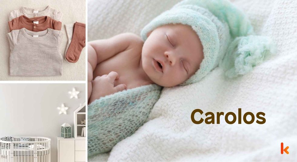 Baby name Carolos - cute baby, clothes, crib, accessories and toys.