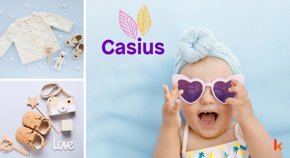 Baby name casius - baby booties, shirt & toy camera.