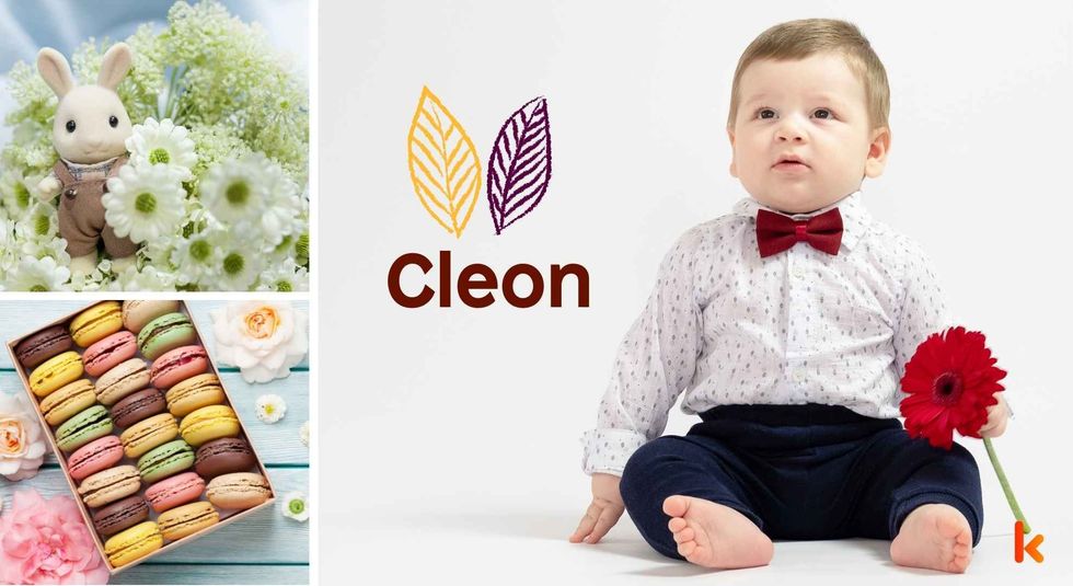 Baby name Cleon - Cute baby, flowers & macarons. 
