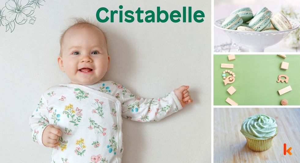 Baby Name Cristabelle - cute baby, green cup cake, macarons.