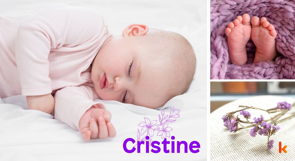 Baby Name Cristine - cute baby, baby foot in knitted blanket.