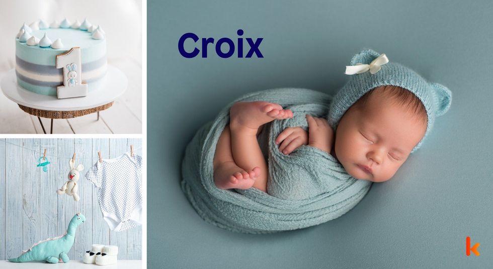 Baby Name Croix - cute baby, baby clothes & toy, cake.
