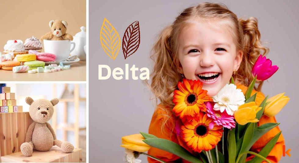 Baby name Delta - Cute girl, flowers, toys & desserts. 