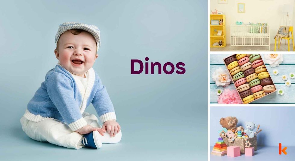 Baby name Dinos - Cute baby, macarons, toys, & cradle.