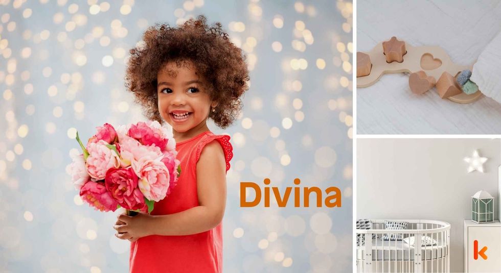 Baby name Divina - cute baby, crib, toys