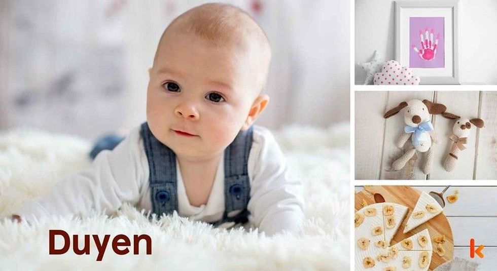 Baby name Duyen - cute baby, clothes, photo frame, cake & crochet toys
