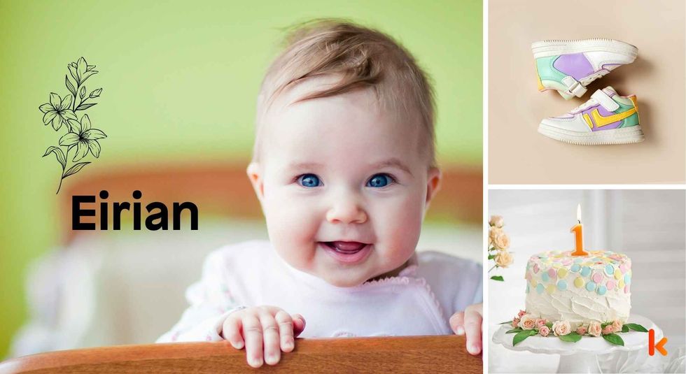 Baby name Eirian - cute baby, cake, shoes
