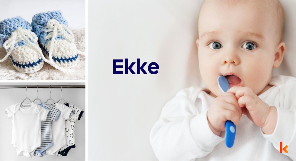 Baby Name Ekke - cute baby, baby clothes hanged , lying on blanket. 