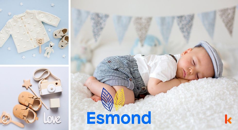 Baby name esmond - cute baby booties, toy camera & baby shirt.