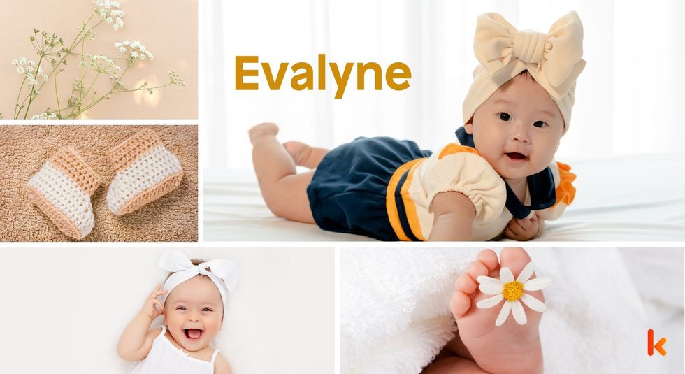 Baby Name Evalyne - cute baby, flowers & booties.