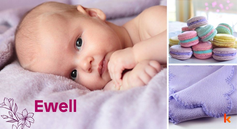 Baby name ewell - cute baby, macarons & purple blanket