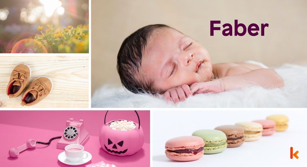 Baby Name Faber - cute baby, flowers, shoes, macarons and toys.