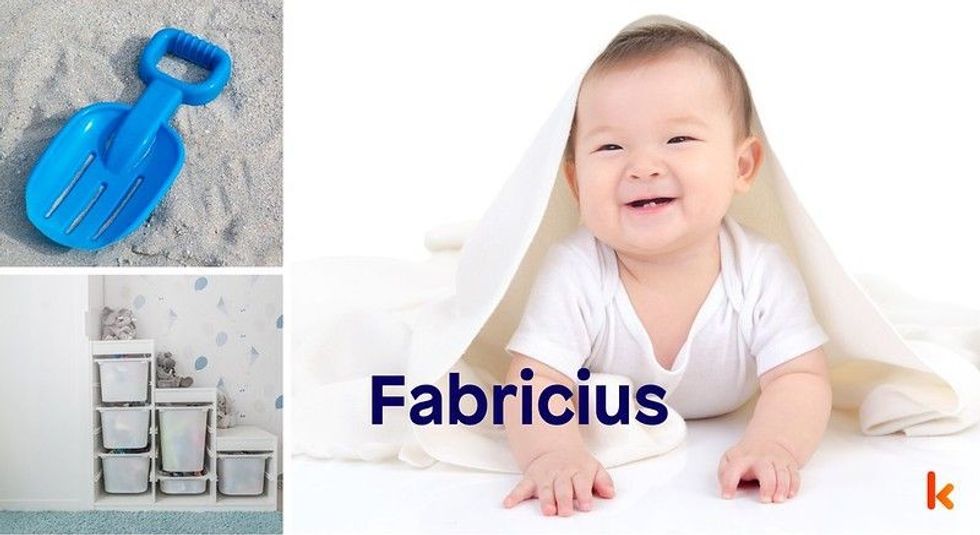 Baby Name fabricius - cute baby, lying on blanket. 