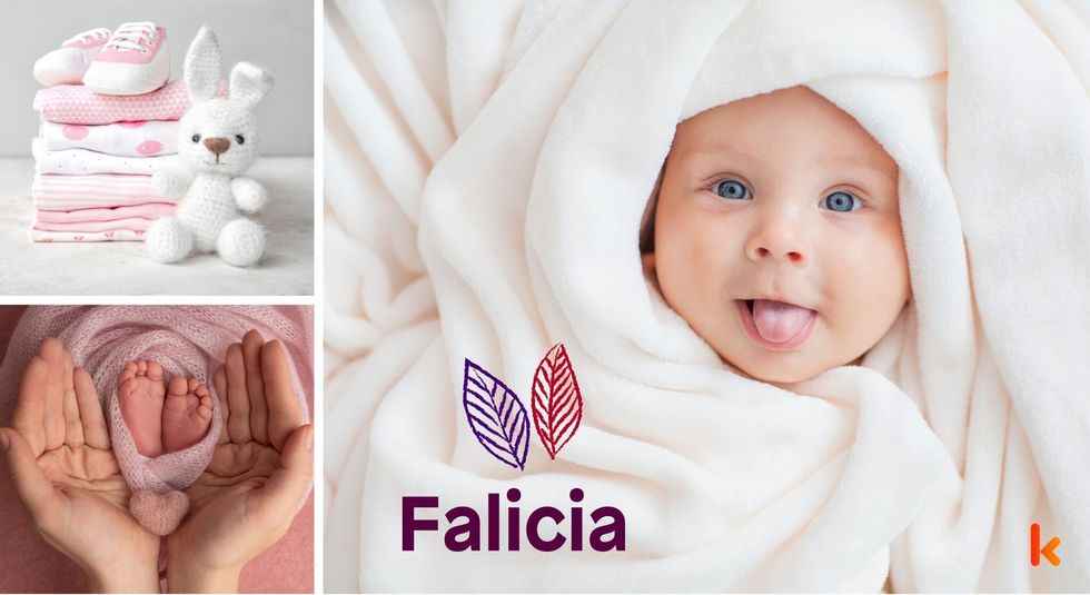 Baby name falicia - cute baby, heart, clothes & booties.
