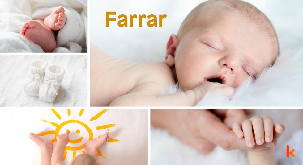 Baby Name Farrar - cute baby, baby foot, lying on fur blanket. 