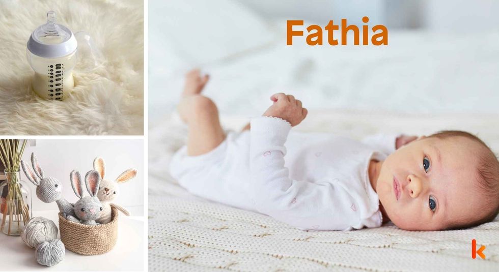 Baby name Fathia - cute baby, sipper and crochet toys