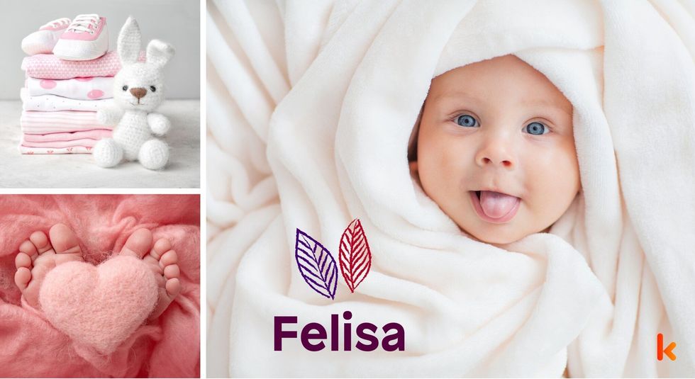 Baby name felisa - cute baby, pink heart, clothes & booties.